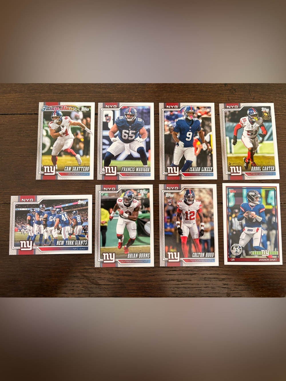 TOPPS NEW YORK GIANTS Set of 8 Football Collectible Trading Cards MINT